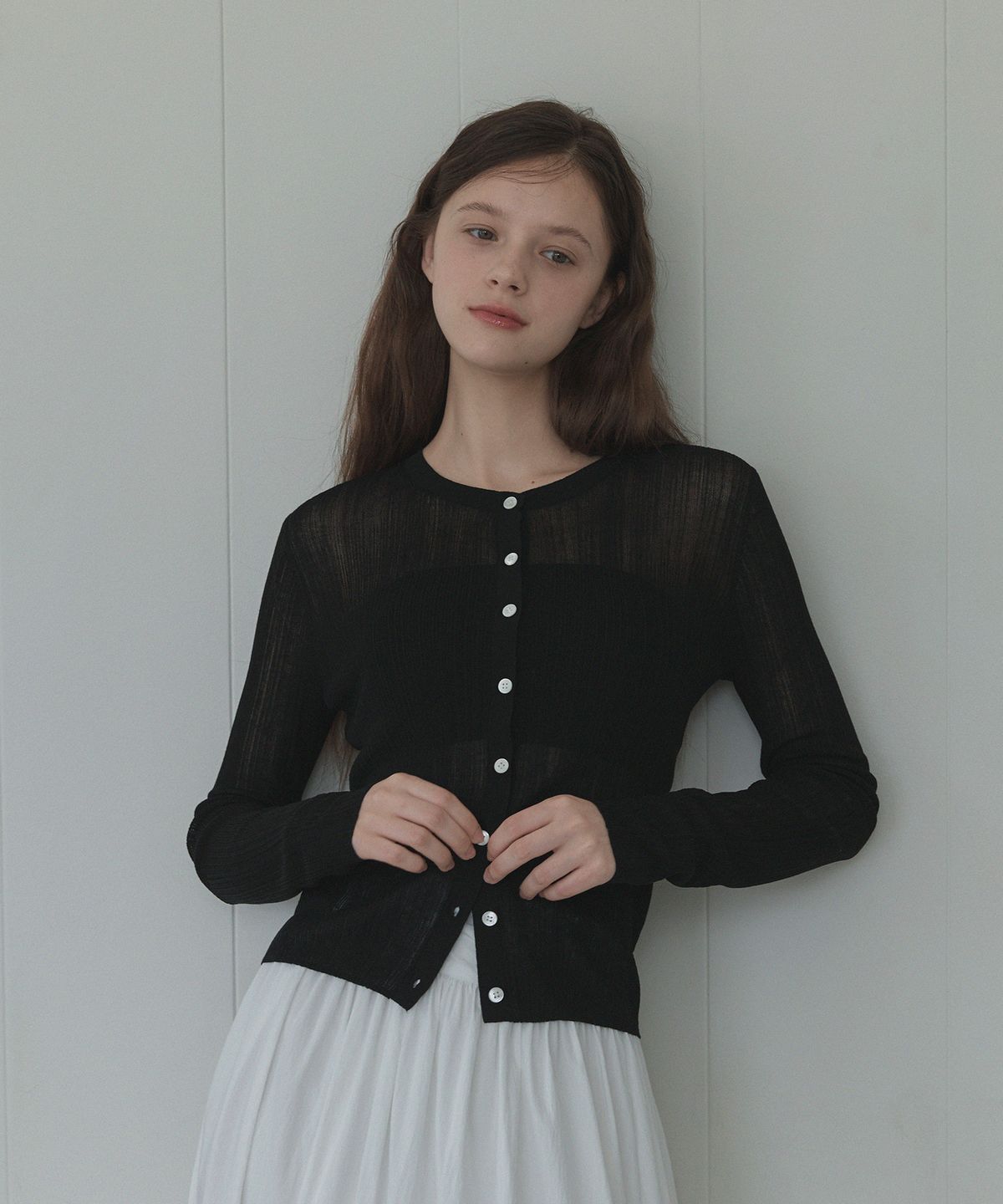 하우스 오브 폰드(HOUSE OF POND) Shade rib cardigan (Black)