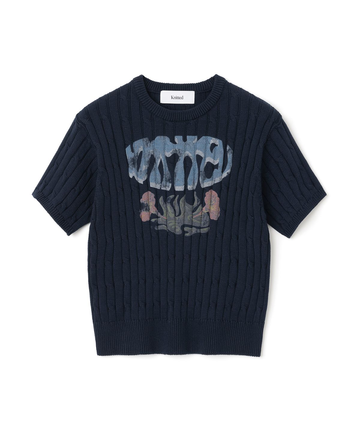 니티드(KNITTED) (W) 코튼 플라워 케이블 니트 NAVY