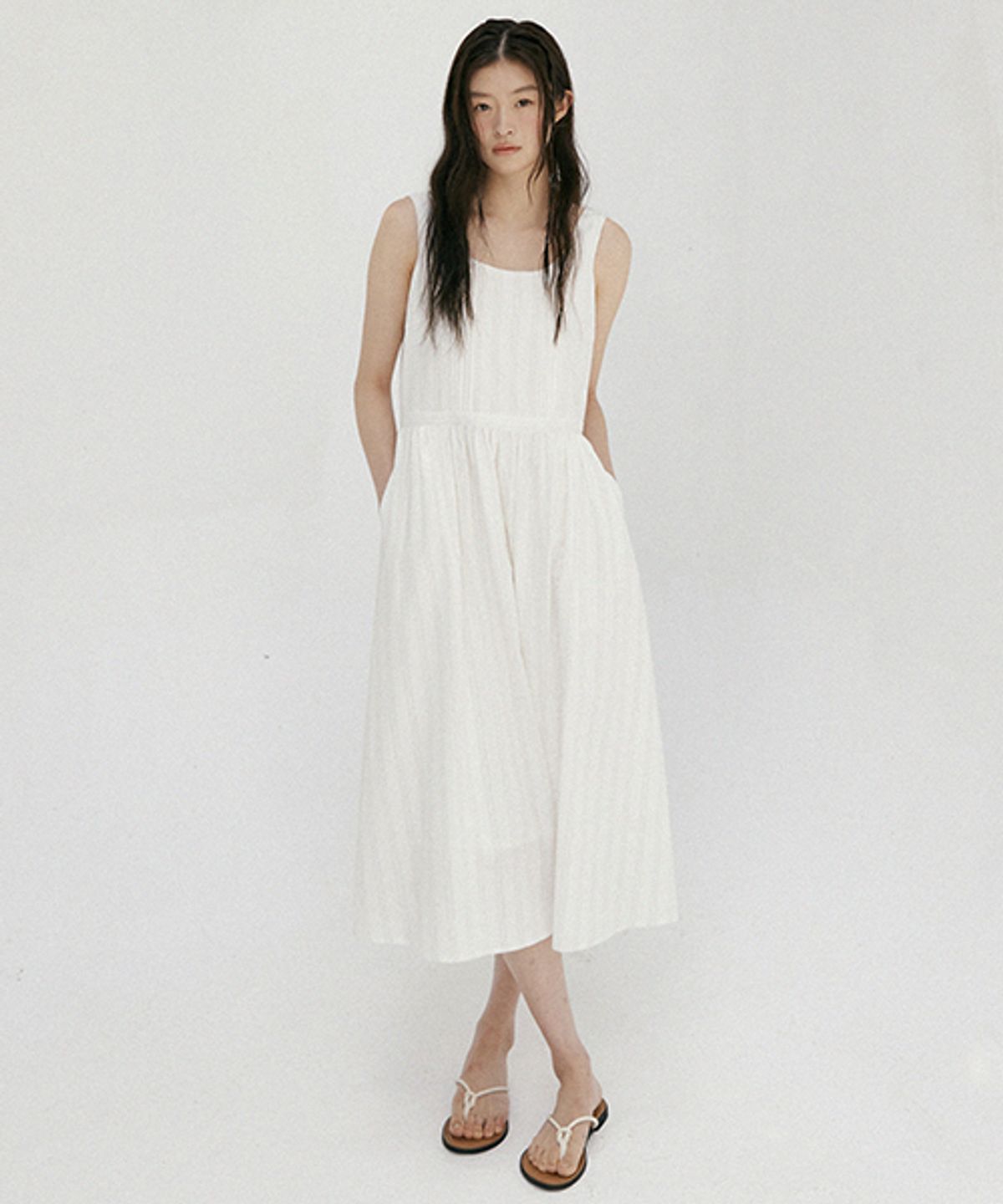 링서울(LINGSEOUL) stripe sleeveless dress-beige