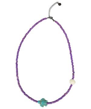 Turtle Shell Wooden Beads Necklace (Lavender)