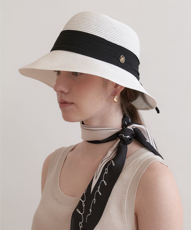 short visor ribbon cloche hat (C050_white)