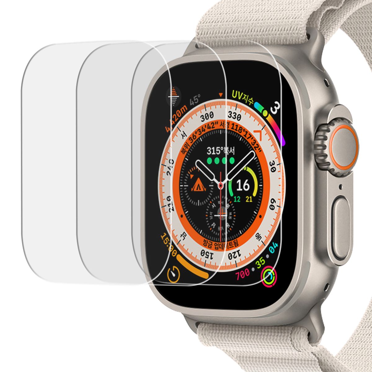 엑씨(EXCCI) 애플워치 갤럭시워치 강화유리 액정 보호필름 3매 49mm