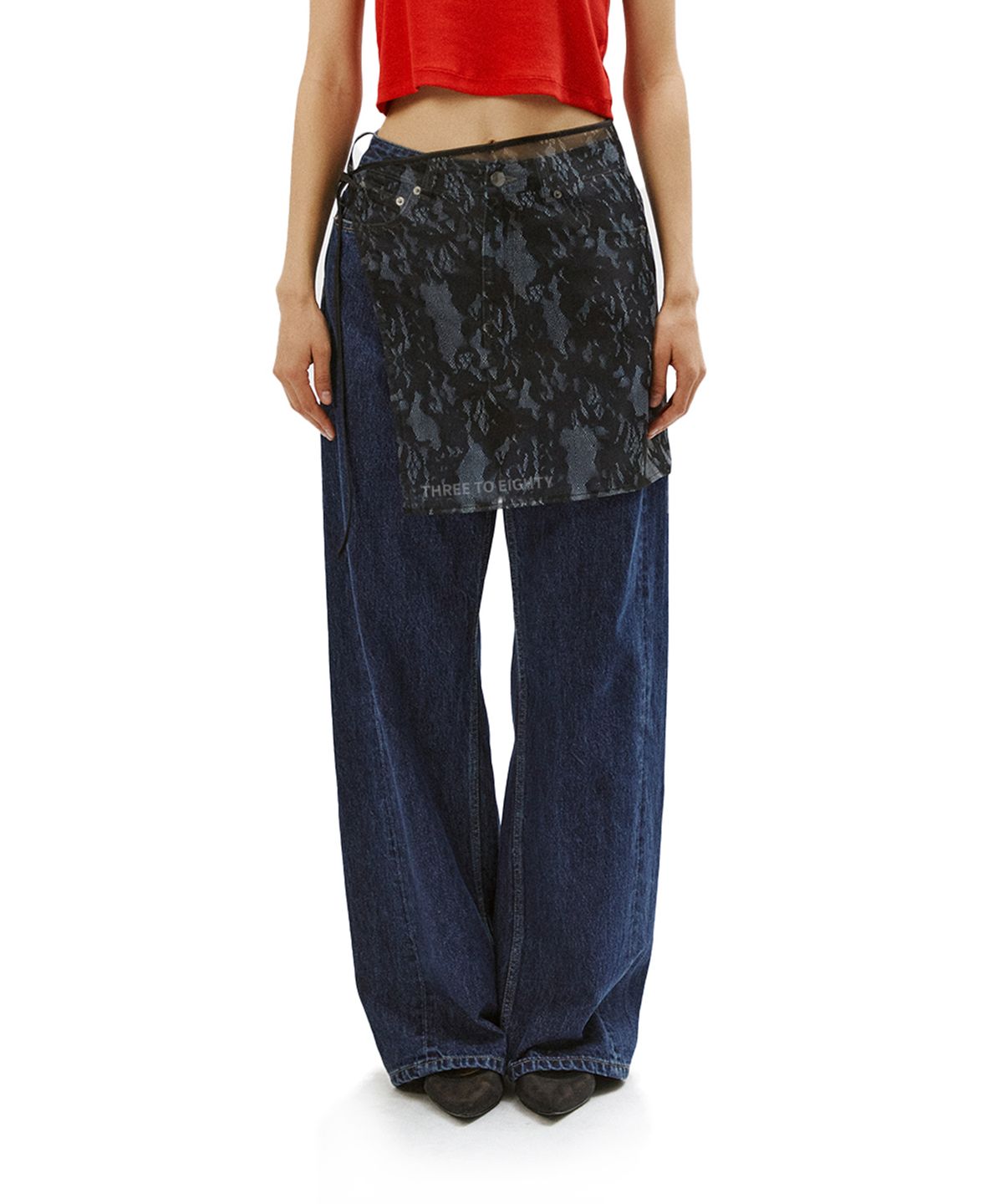 쓰리투에이티(THREE TO EIGHTY) ORGANZA MINI WRAP SKIRT (BLACK LACE)