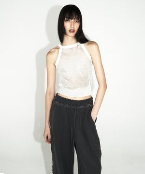 무궁 크로셰 니트 홀터 슬리브리스_아이보리
