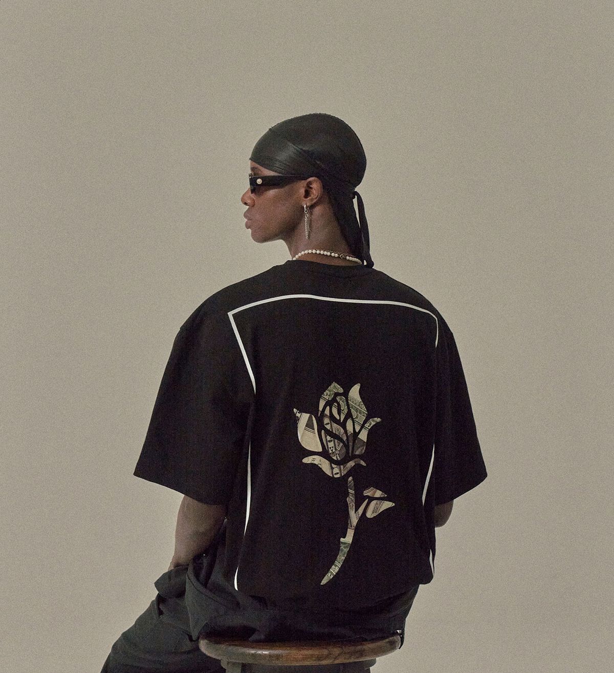 달러플라워(DOLLARFLOWER) RO$E PRINTING T-SHIRTS, BLACK