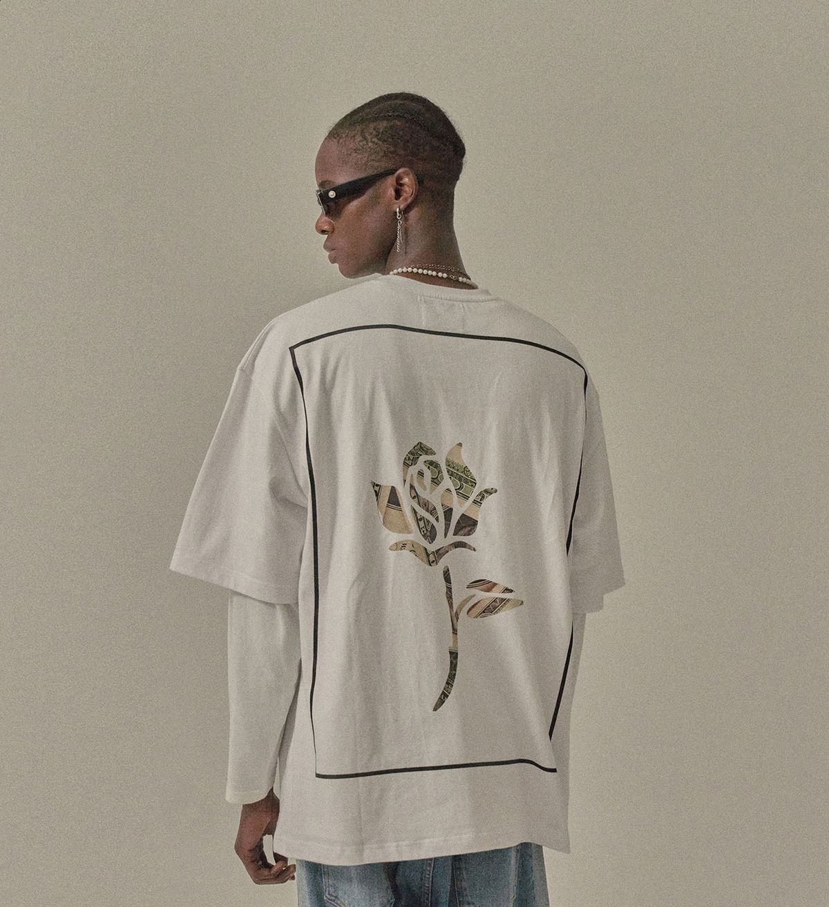 달러플라워(DOLLARFLOWER) RO$E PRINTING T-SHIRTS,  WHITE