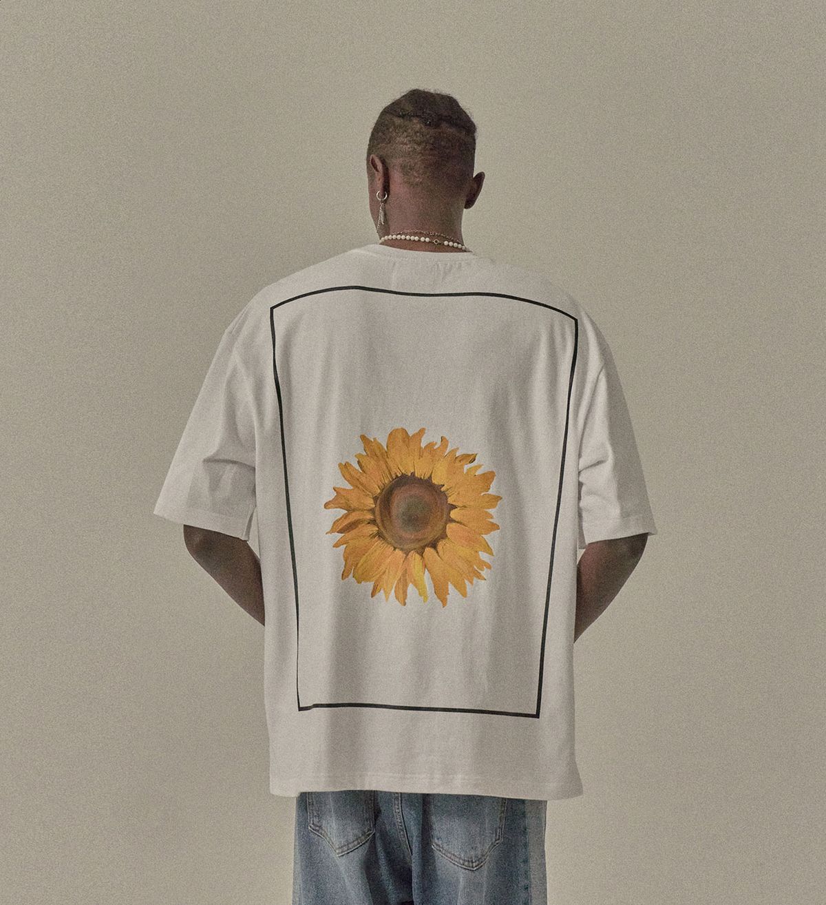 달러플라워(DOLLARFLOWER) $UN FLOWER PRINTING T-SHIRTS,  WHITE