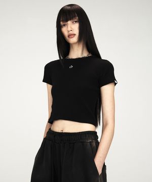 미니 무궁 자수 타이트 티셔츠_블랙