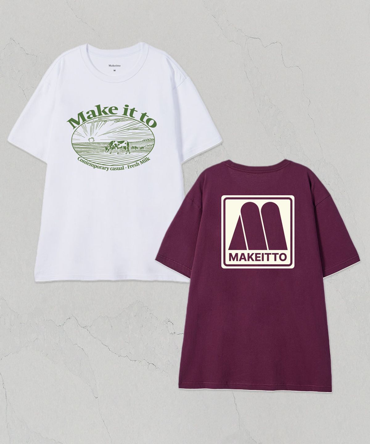 메이킷투(MAKEITTO) [SET]FRESH MILK+SQUARE LOGO CREW NECK TEE 2종 세트