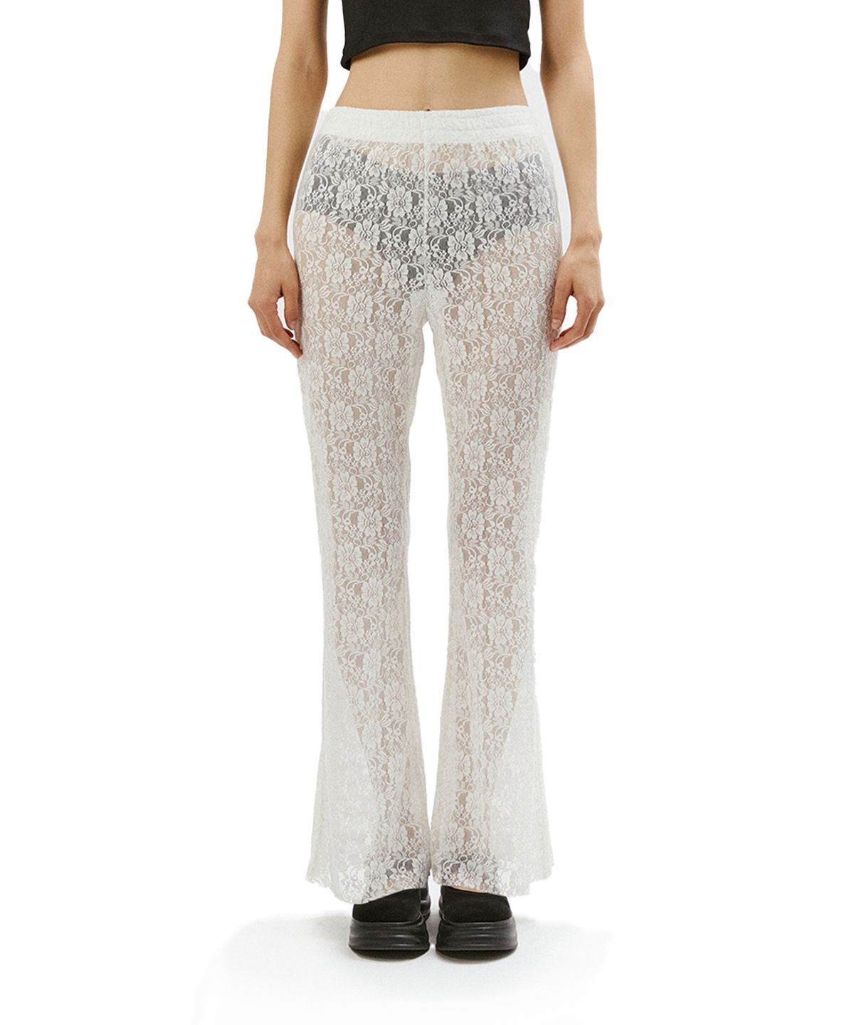 쓰리투에이티(THREE TO EIGHTY) FLORAL LACE BOOTSCUT PANTS (IVORY)
