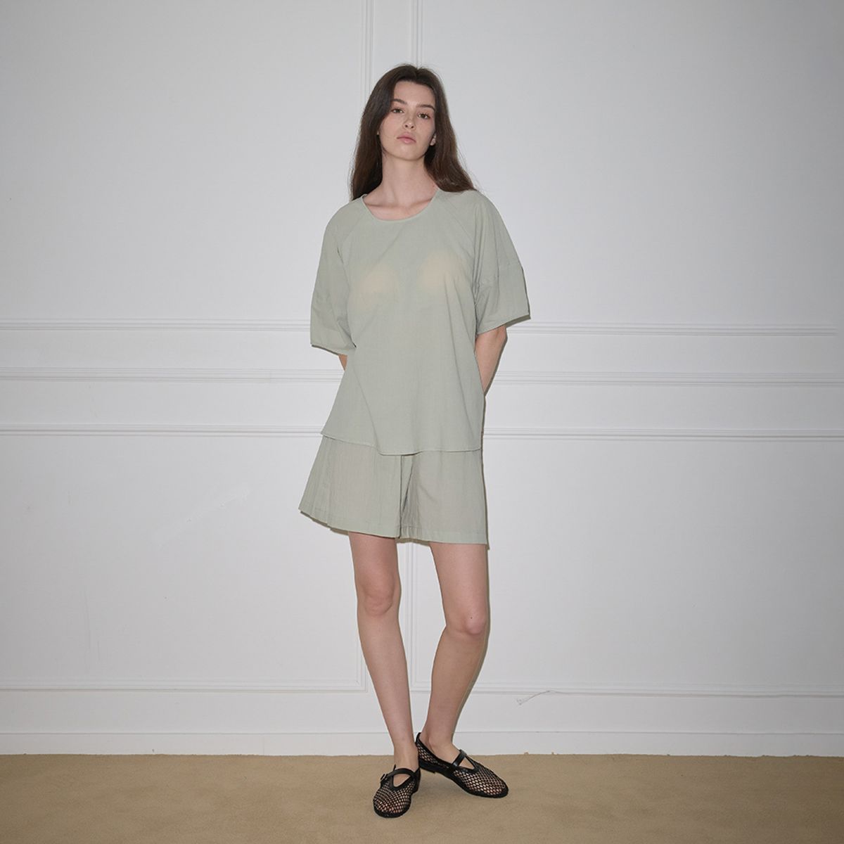멜라니조이(MELANIE JOY) MJ_Round neck loose pajamas_PISTACHIO