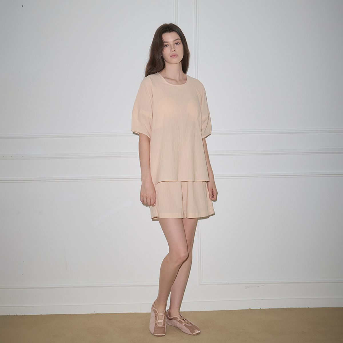 멜라니조이(MELANIE JOY) MJ_Round neck loose pajamas_APRICOT