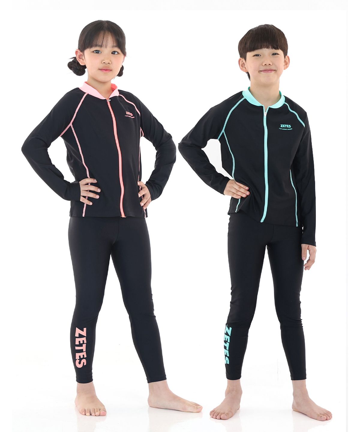 제테스(ZETES) 키즈 남여공용 집업 래쉬가드 + 9부 워터레깅스 세트 G_2i481