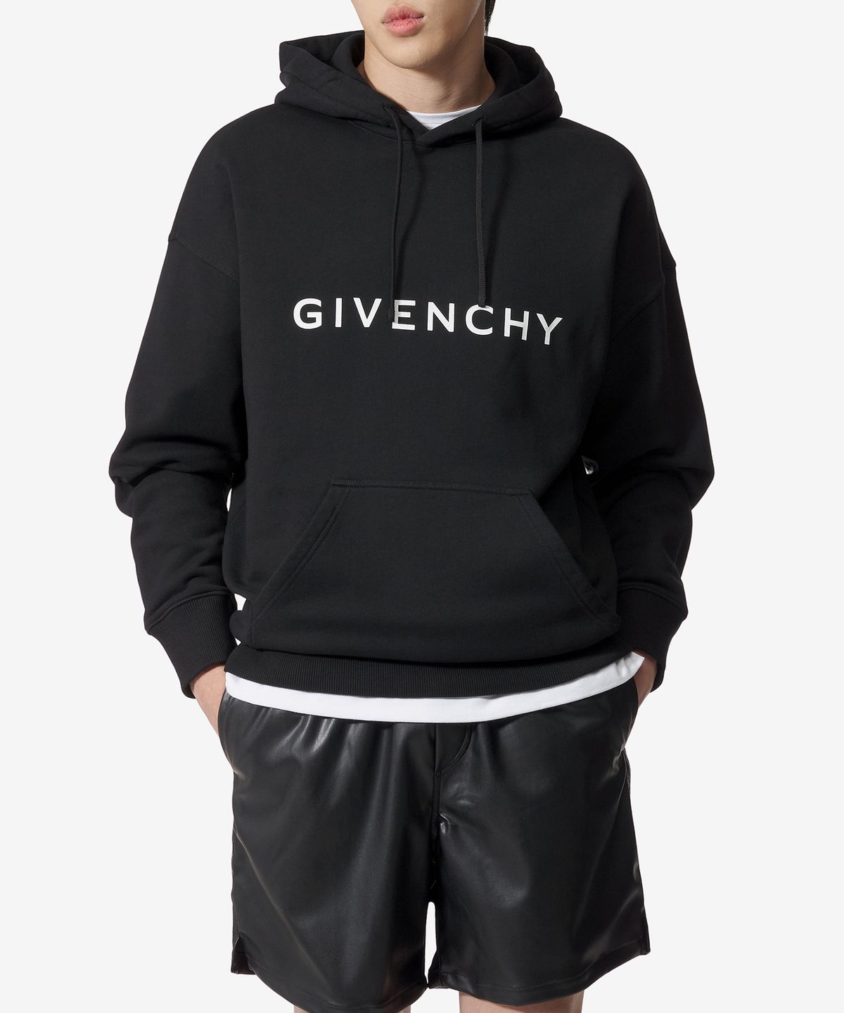 지방시(GIVENCHY) 아키타입 멜턴 슬림핏 후드 - 블랙 / BMJ0HC3YAC001