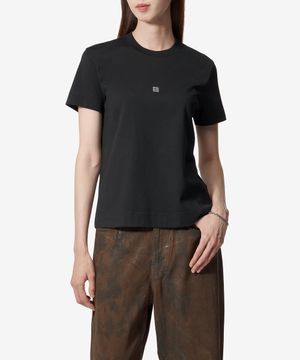 4G 디테일 코튼 슬림핏 반소매 티셔츠 - 블랙:실버 / BW70AS3YNM008