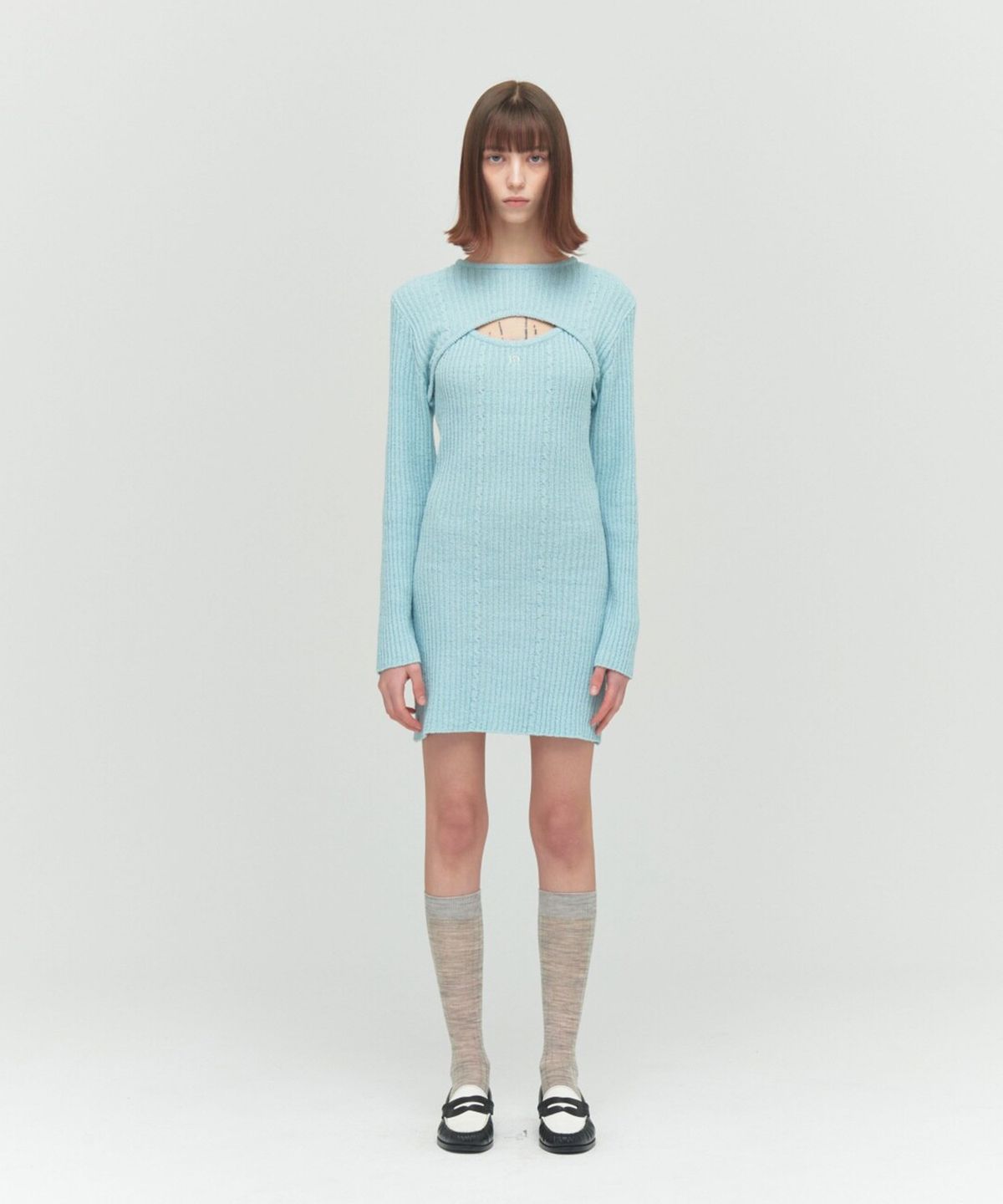 더포르타(THEPORTA) BOUCLE KNIT DRESS, SKY BLUE