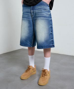 도밍고 워싱 버뮤다 데님 팬츠 - 딥블루