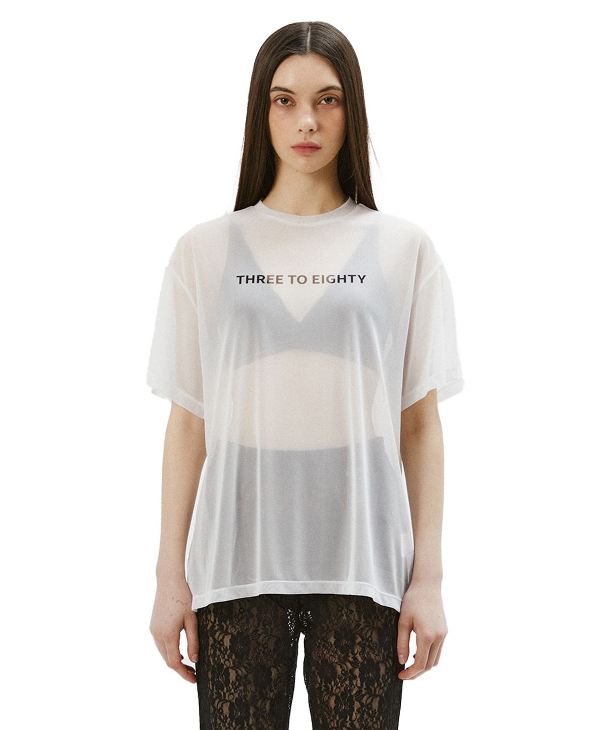 쓰리투에이티(THREE TO EIGHTY) MESH LOGO T-SHIRT (WHITE)