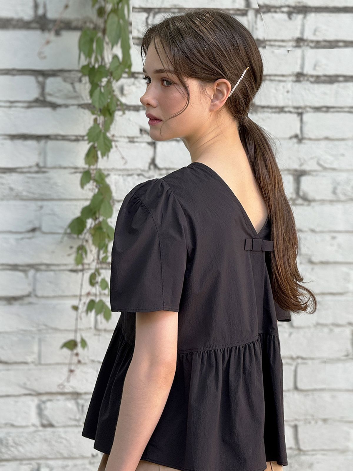 로트르드민(LAUTREDE MIN) [24SS] Lautre Solid Ette ribbon Blouse