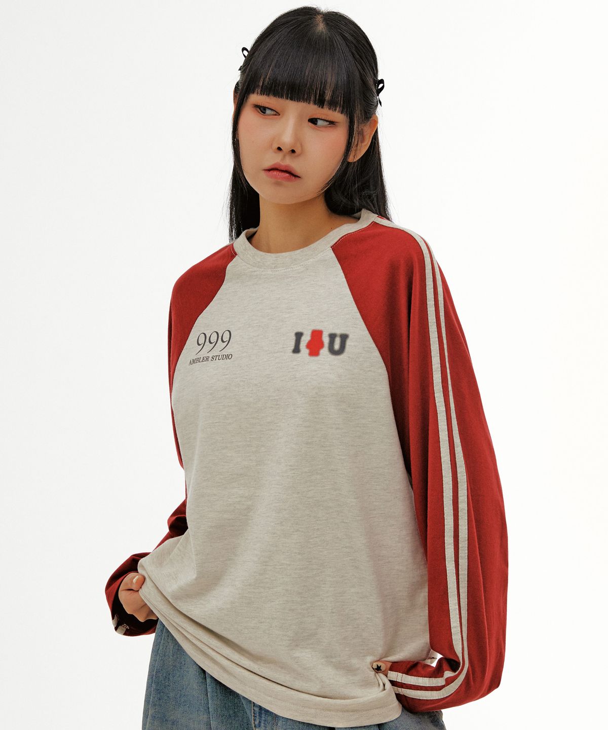 엠블러(AMBLER) I곰U 래글런 오버핏 롱 슬리브 AJS101(버건디)