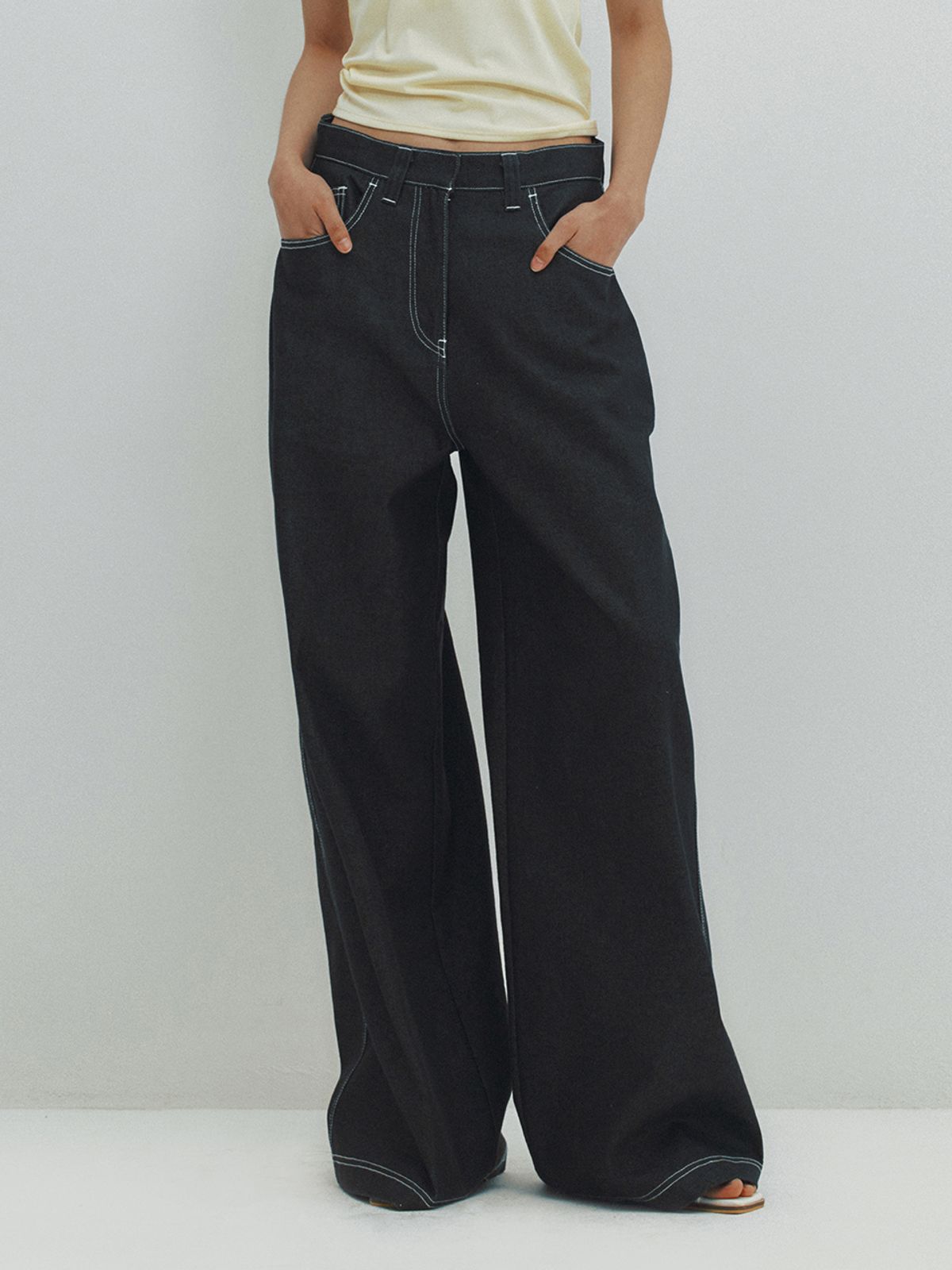 민더리(MEENDERI) LONG WIDE DENIM PANTS - INDIGO