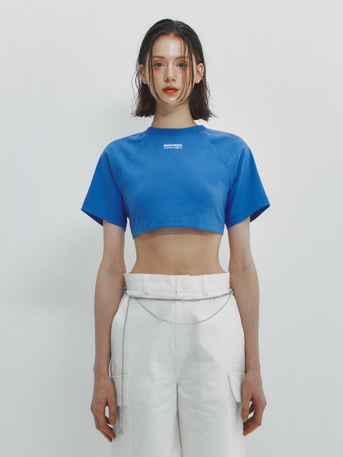 민더리(MEENDERI) BACK LACE UP CROPPED TOP - BLUE