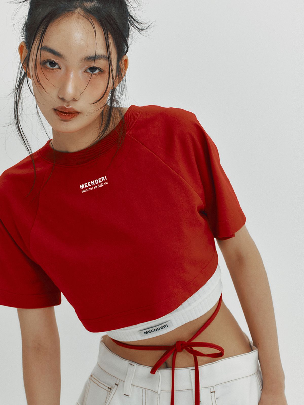 민더리(MEENDERI) BACK LACE UP CROPPED TOP - RED