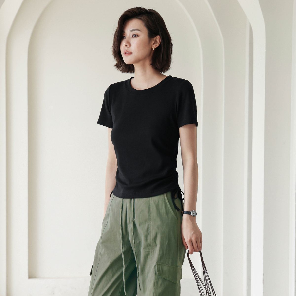 랭썬(LANGSON) LS_Drawstring summer black top