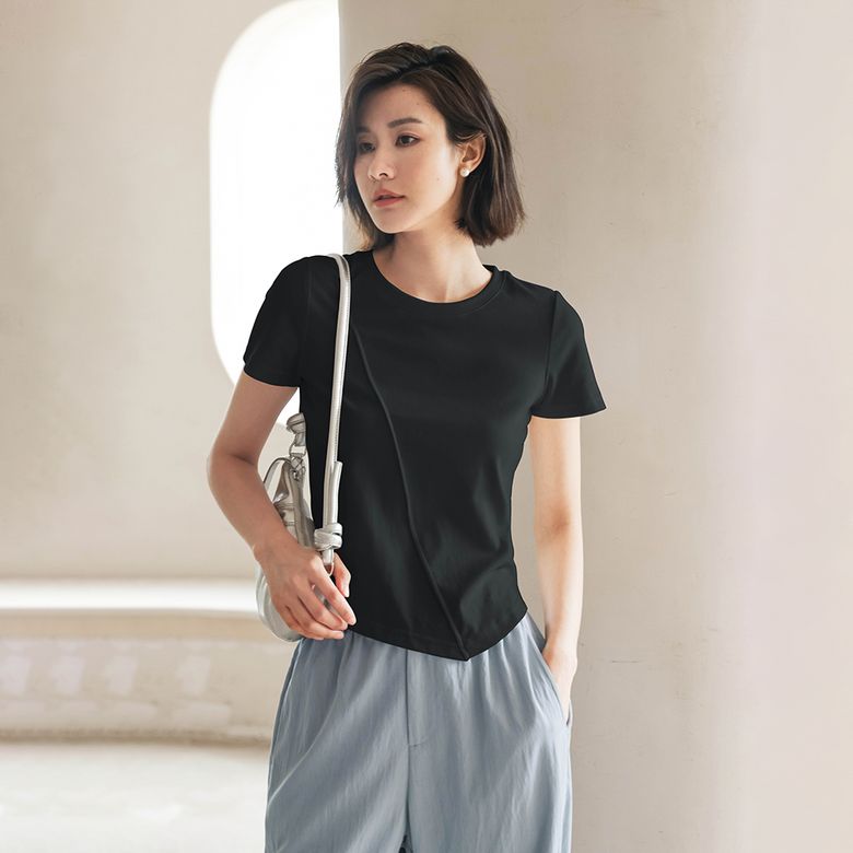 LS_Crew neck slim fit top_BLACK