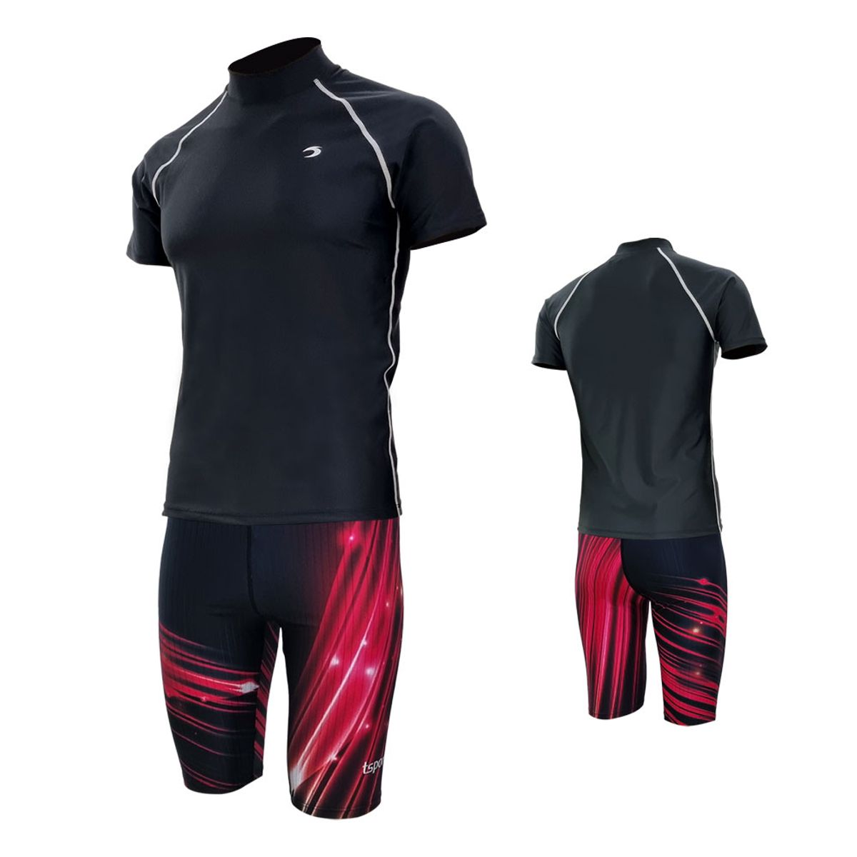 티에스스포츠(TS SPORTS) 남성수영복 반팔래쉬가드 5부반바지 세트 M23041+24056