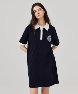 카라 와플 미니 원피스 네이비