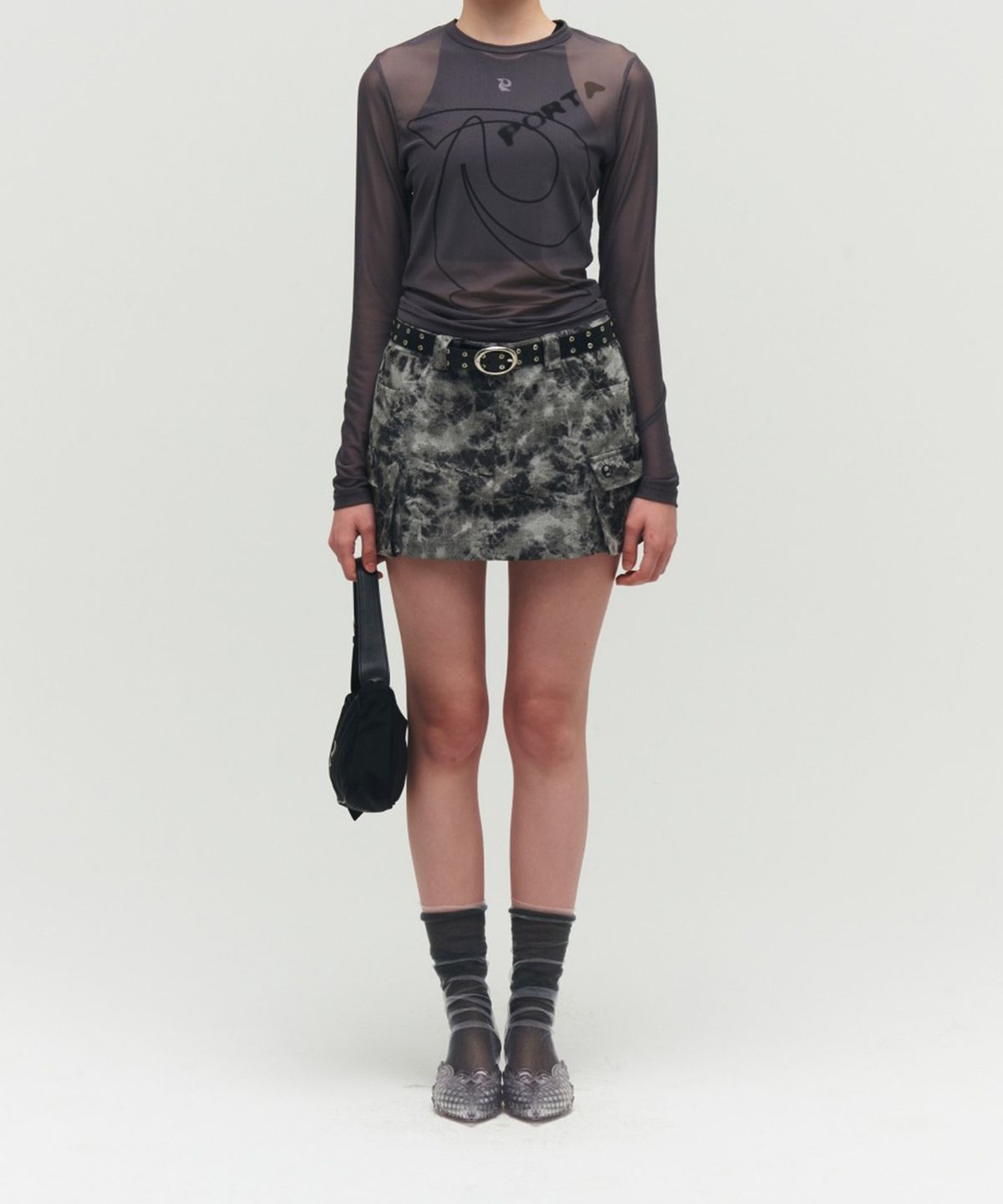 더포르타(THEPORTA) DYEING WASHED CARGO SKIRT, GREY