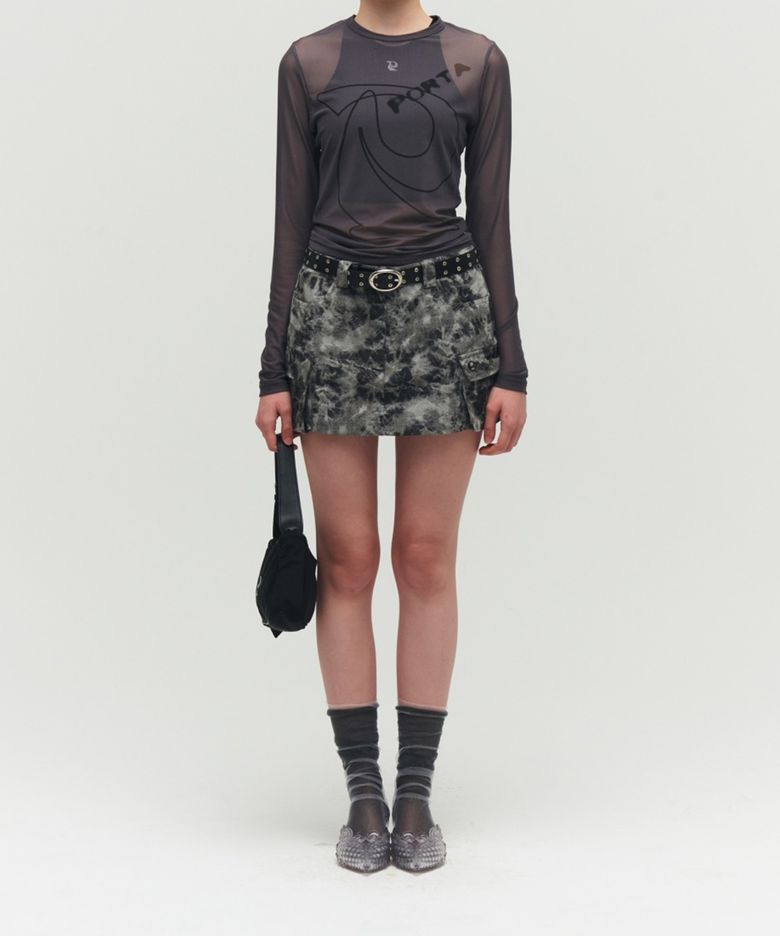 DYEING WASHED CARGO SKIRT, GREY