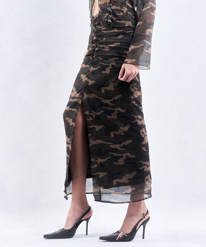 RUCHED MAXI SKIRT (CAMO)