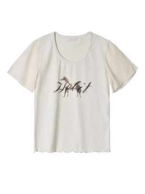 홀스 프린트 웨이비 티셔츠 (크림)