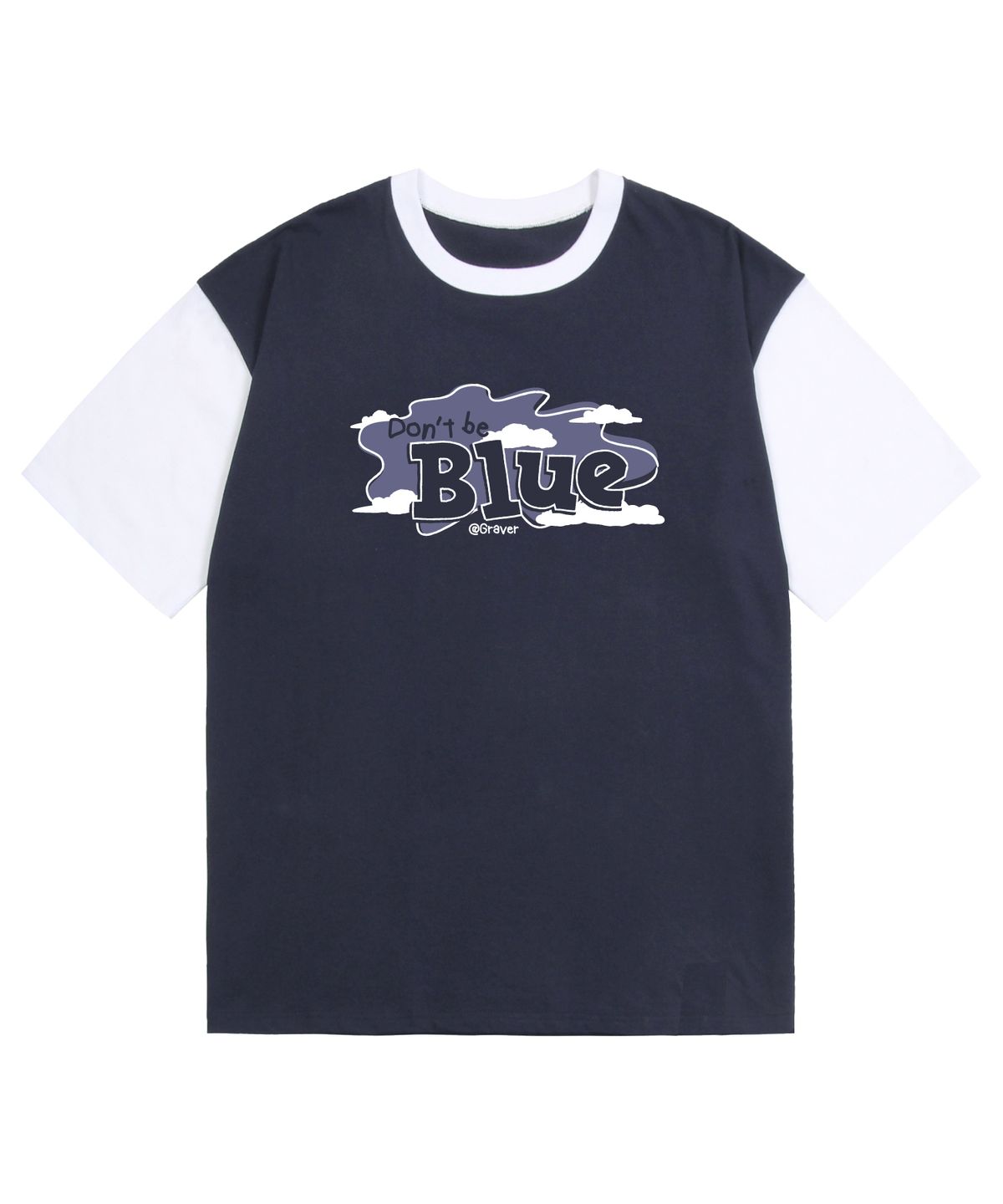그레이버(GRAVER) [UNISEX]DONT-BE-BLUE 배색 반팔티_네이비