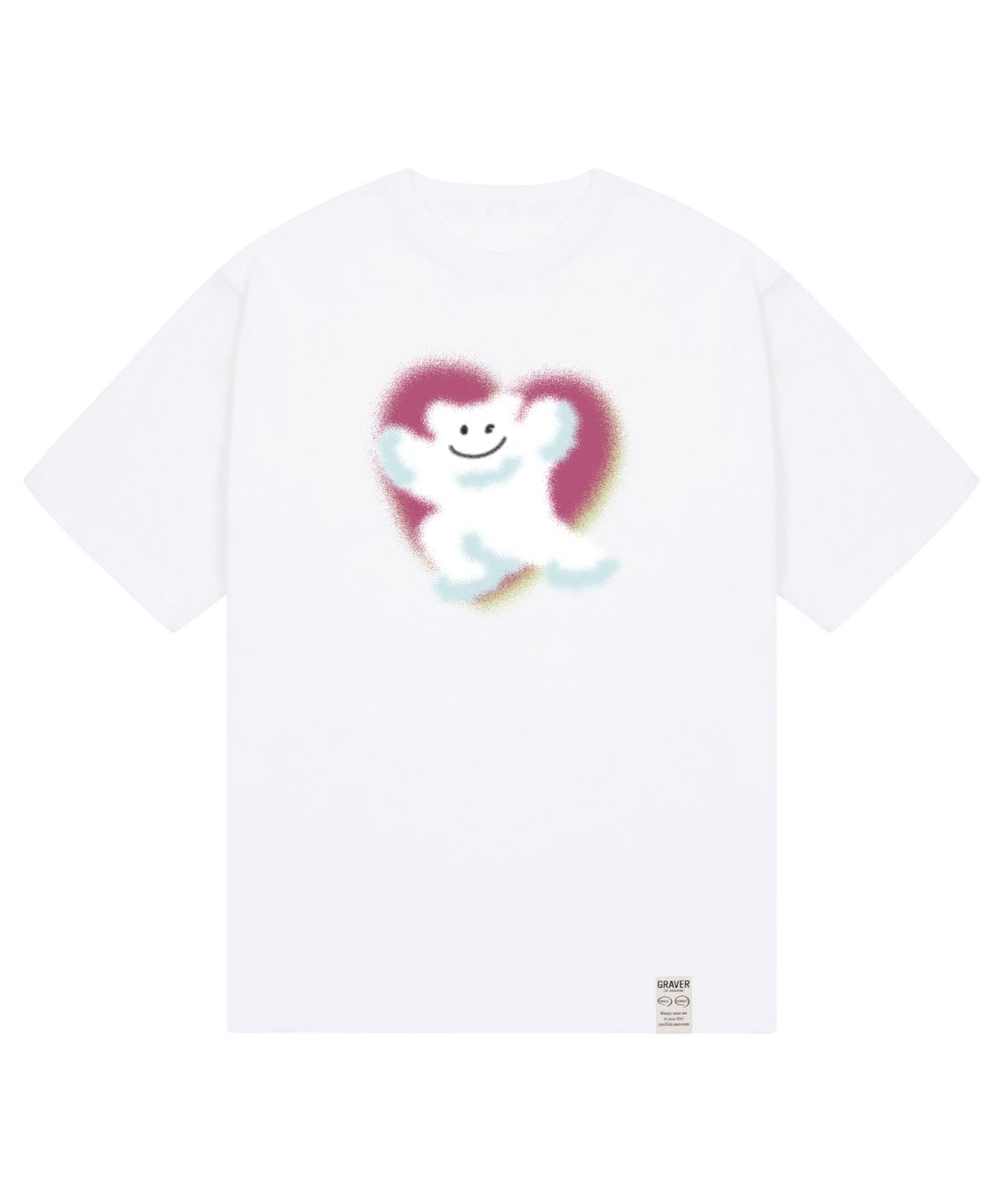 그레이버(GRAVER) [UNISEX]스프레이 베어 빅 구름 스마일 반팔티_화이트