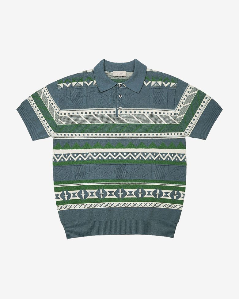 Jacquard Summer Polo Knit (Blue)