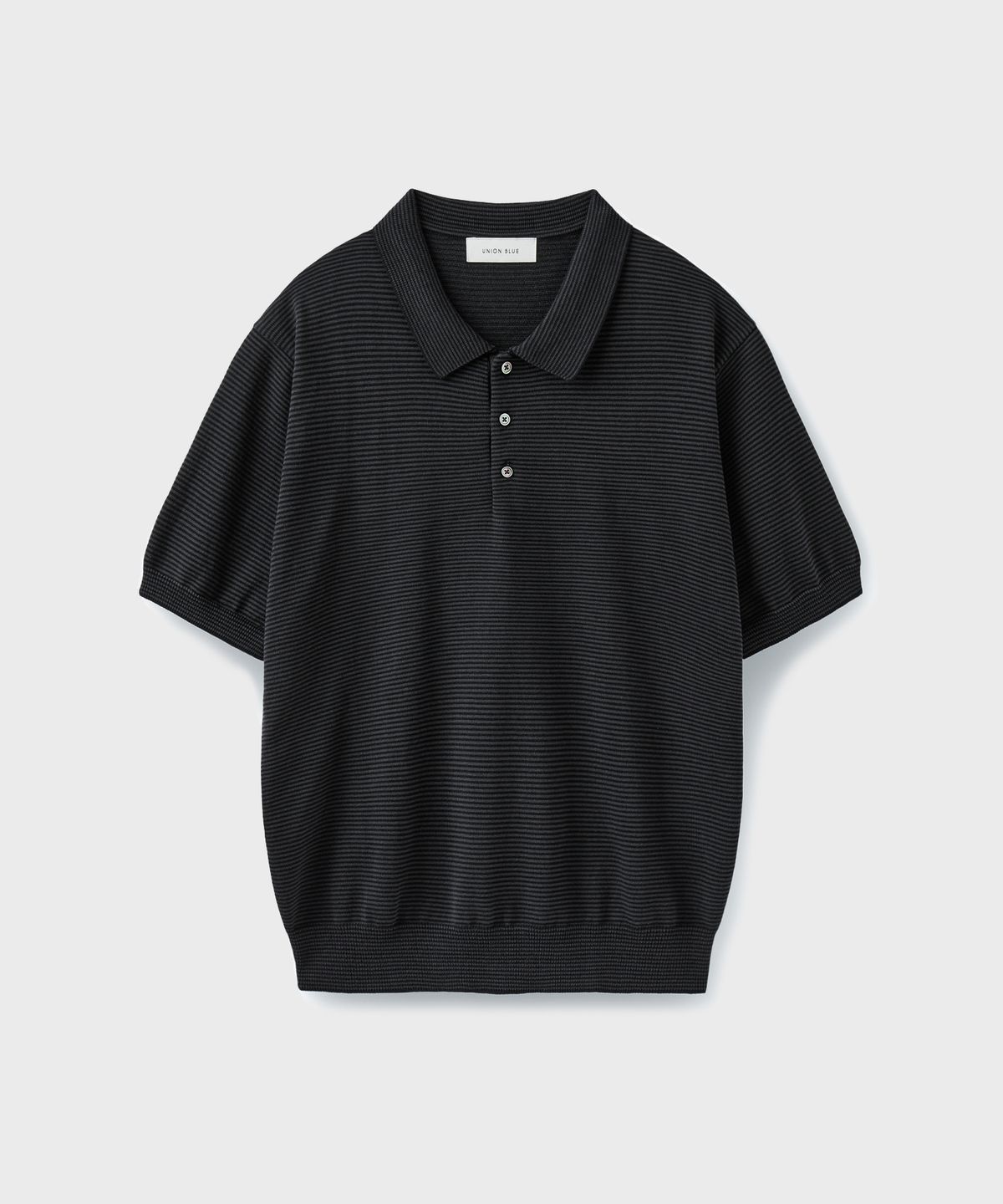 유니온블루(UNION BLUE) HARD TWIST NARROW STRIPE POLO KNIT [BLACK]
