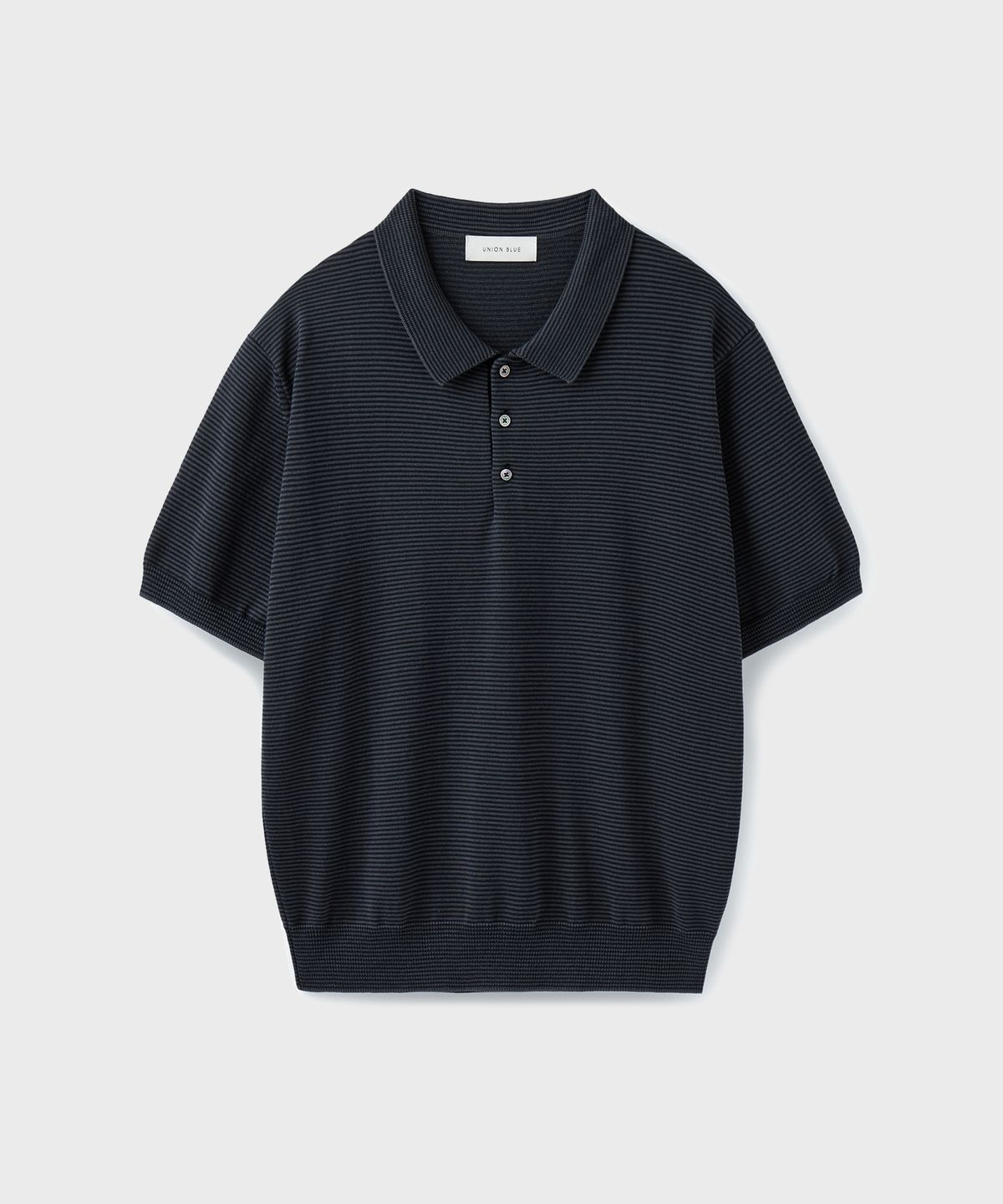 유니온블루(UNION BLUE) HARD TWIST NARROW STRIPE POLO KNIT [GRAY]