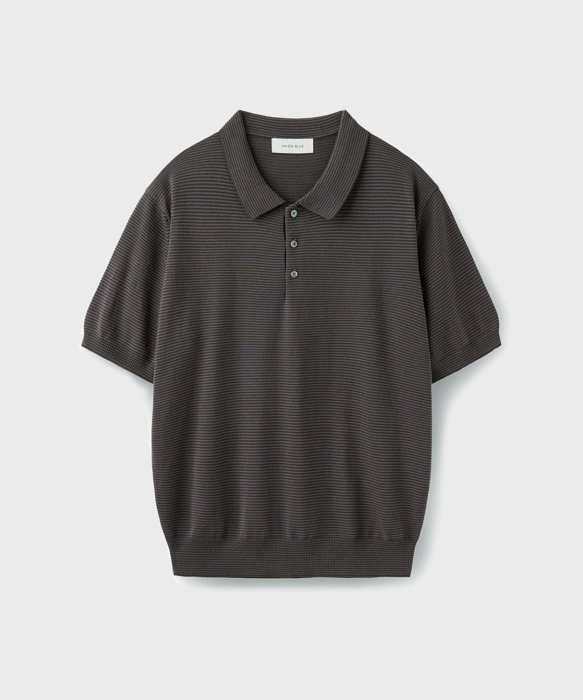 유니온블루(UNION BLUE) HARD TWIST NARROW STRIPE POLO KNIT [BROWN]