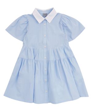 스카이 블루 볼륨 셔츠 원피스