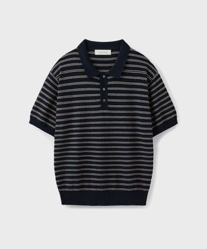 HARD TWIST 2LINE STRIPE POLO KNIT [BEIGE]