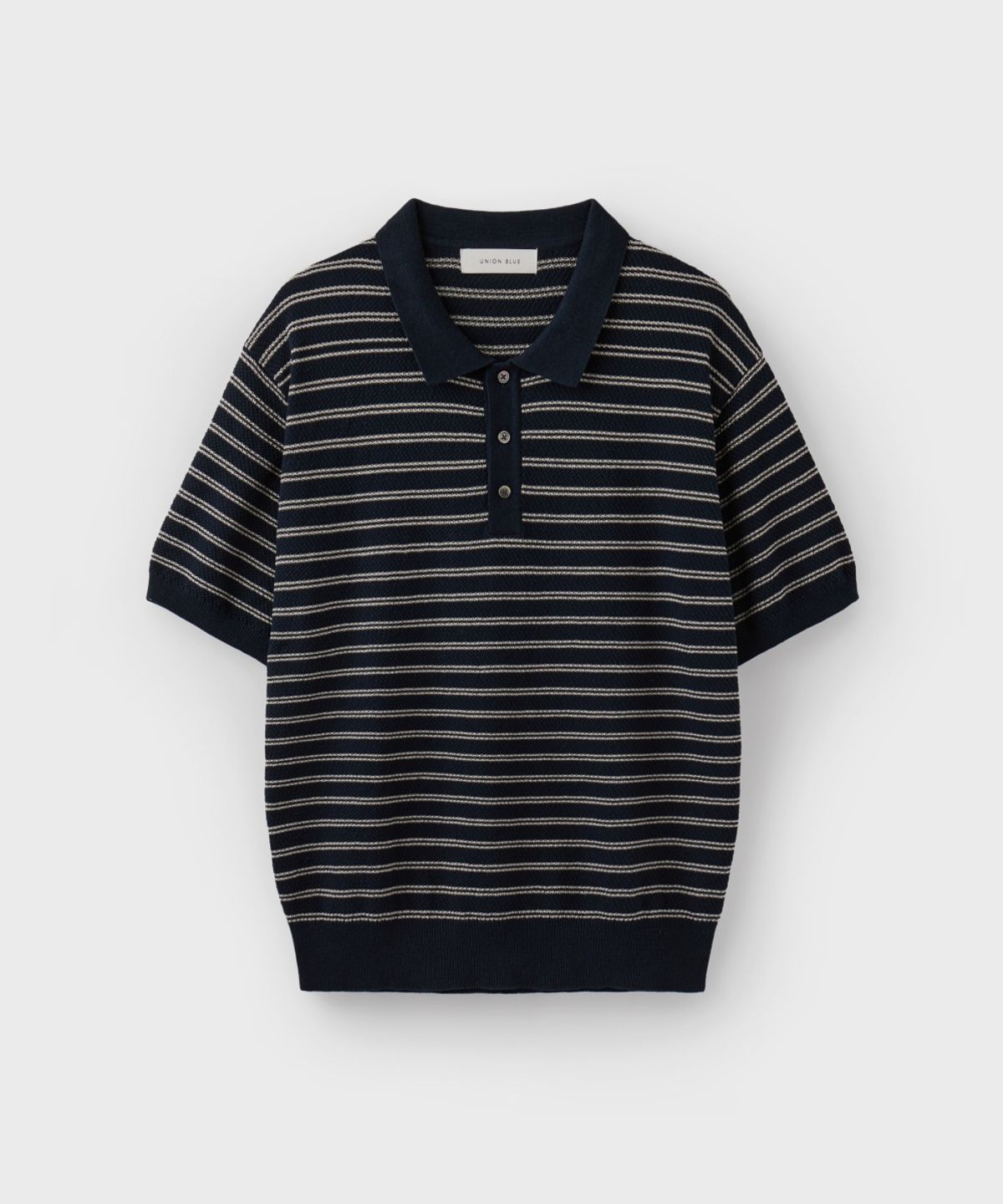 유니온블루(UNION BLUE) HARD TWIST 2LINE STRIPE POLO KNIT [BEIGE]