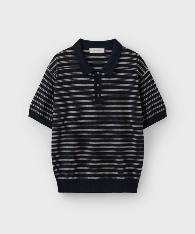 HARD TWIST 2LINE STRIPE POLO KNIT [BEIGE]
