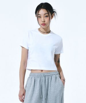 우먼즈 크롭 반팔 티셔츠 - 화이트