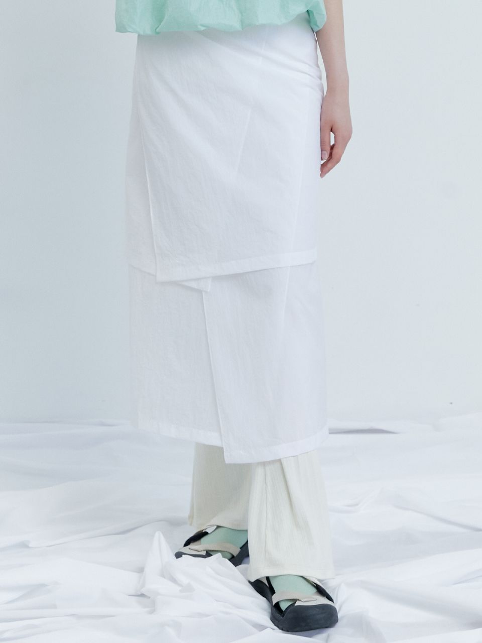 MUSINSA | ACOC Haze Sheer Wrap Skirt_White