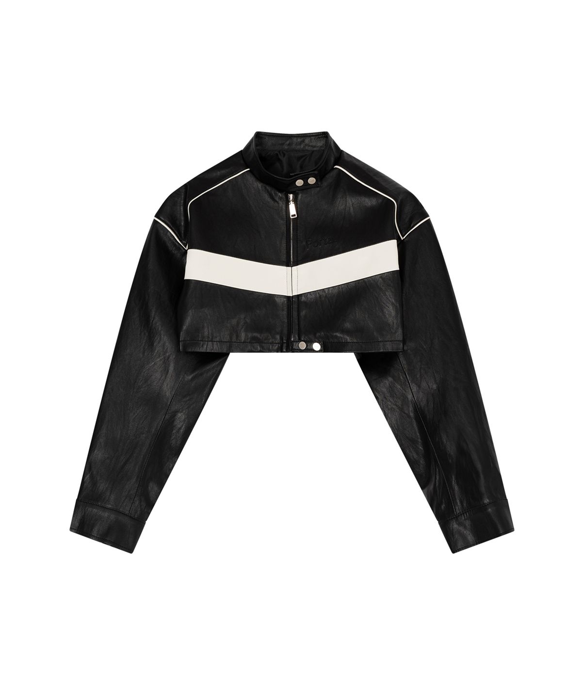 더포르타(THEPORTA) CROPPED BIKER LEATHER JACKET, BLACK