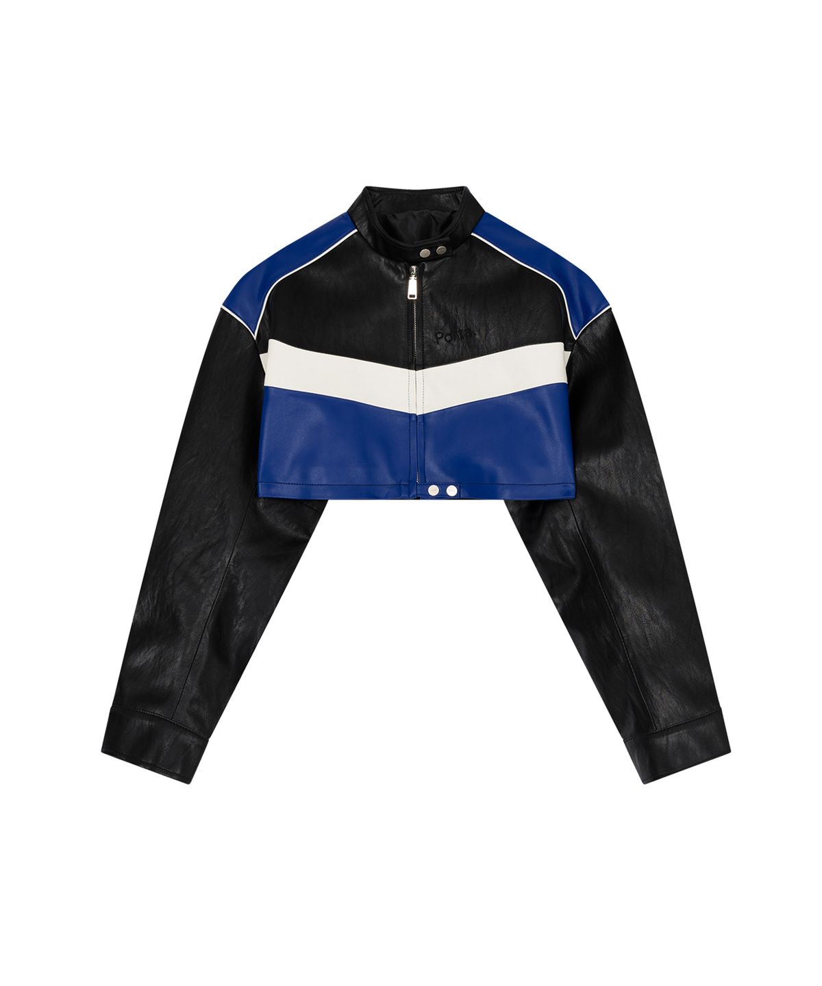 더포르타(THEPORTA) CROPPED BIKER LEATHER JACKET, BLUE