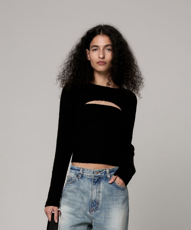 ALPACA KNIT TOP, BLACK